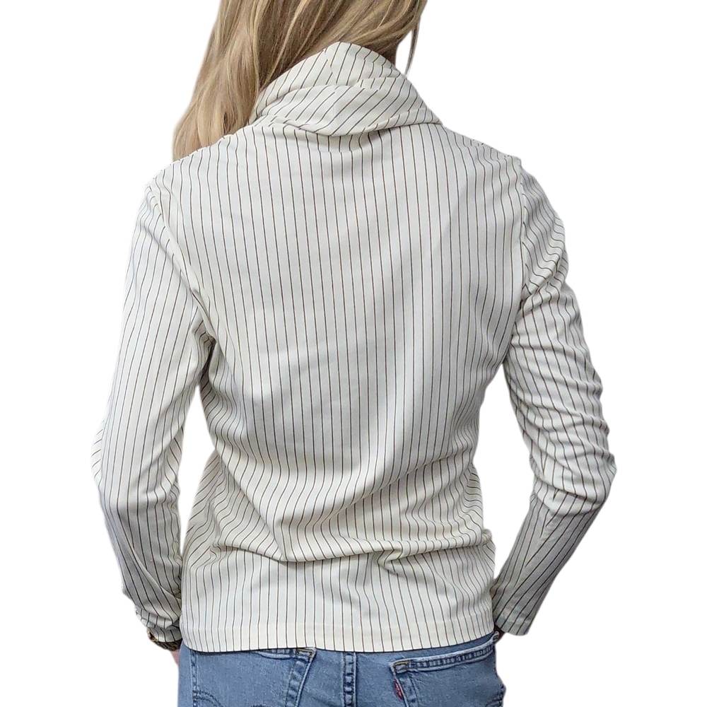Vintage Alex Colman Pinstripe Cowl Neck Long Sleeve Top Minimalist Chic - Picture 5 of 9